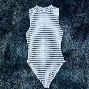 Striped Mock-Neck Bodysuit With Cut-Out back